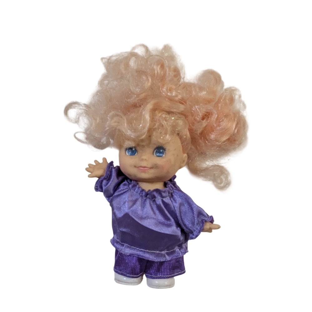 Vintage 1991 Cititoy Mini‎ Doll Blonde Glitter Hair Purple Outfit 5 Inch